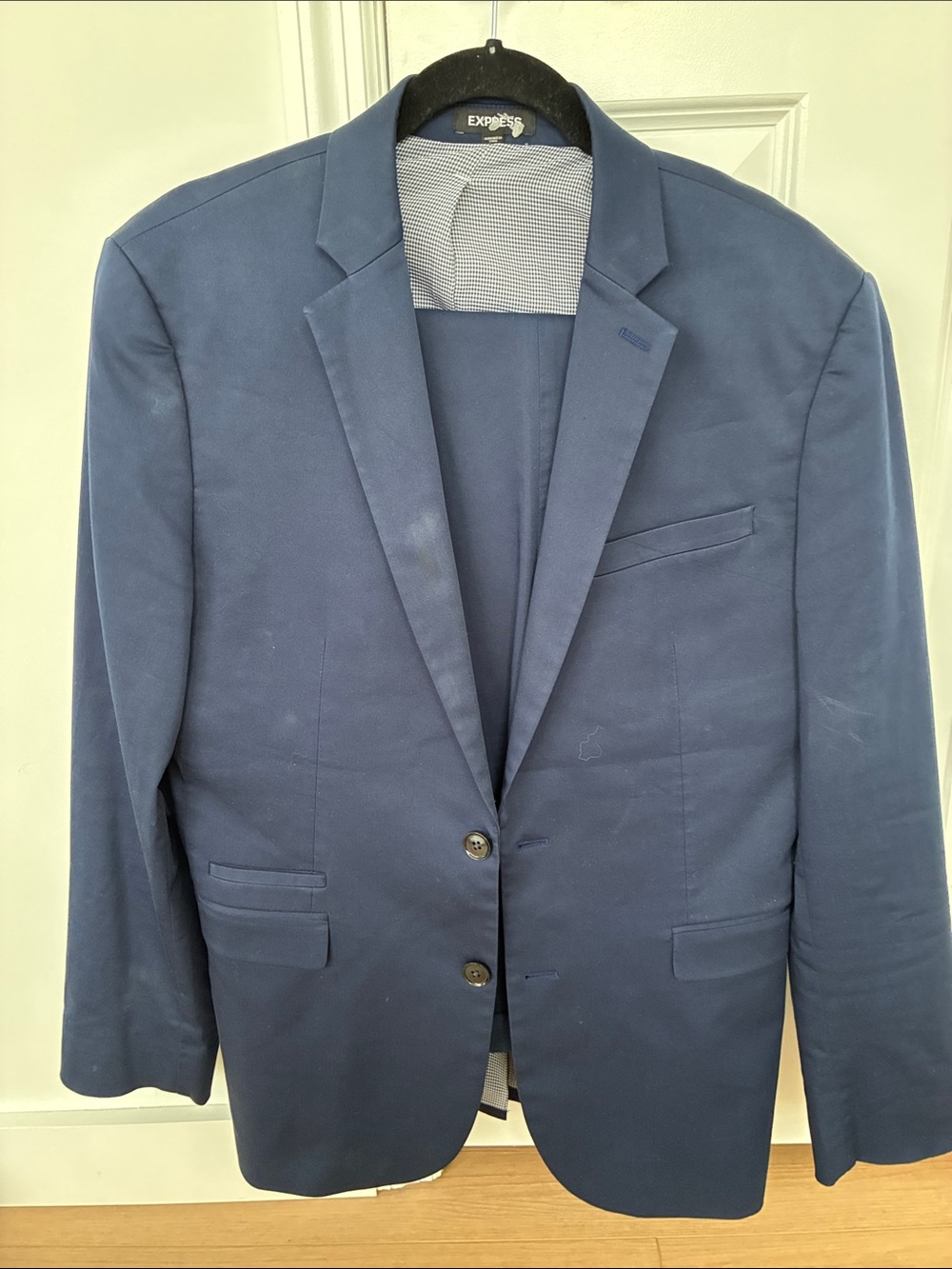 Express Men's Navy Blue Two-Button Blazer with pants